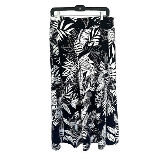 Talbots Jersey Maxi Skirt Silhouette Ferns Tropical Floral Black Stretch Small S - Picture 1 of 8